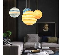 Lampe Lumineuse Nine Planet Lustre Post Moderne Créatif Café Restaurant Bar Résine Ronde Terre Lune Plafonnier Salon Salle à Manger Bar Lustre Abat-Jour de Lustre, Taille: D30cm, Couleur: Neptun