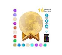 Lampe Lune 3D Tactile Veilleuses Enfant Lampe de chevet USB Rechargeable 16 Couleurs avec Telecommande cadeau créatif 15 cm