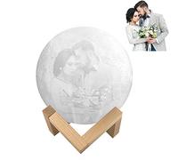 Lampe lune personnalisée avec photo gravée par USB, rechargeable par USB, contrôle tactile, impression 3D, veilleuse LED avec support, 2 couleurs, pour enfants, amoureux, famille, cadeau de Noël,