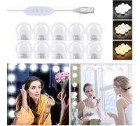 Lampe miroir LED, 10 ampoules, 3 couleurs et intensité pour maquillage