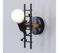 Lampe murale créative LED Décorations en bois massif lampe murale Poupée de dessins animés lampe murale Veilleuse pour bébé Enfants Chambre Salon Couloir Loft Applique murale Plafonnier E27,Noir