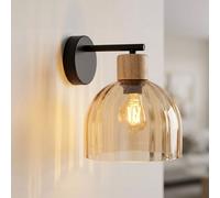 Applique murale Lampe de couloir Métal noir mat Verre ambre Bois E27 H 24cm