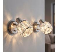 Applique murale Cristaux de verre Applique murale Salon chrome nickel mat, métal, spot mobile, 1x douille E14, H 12,5 cm, lot de 2