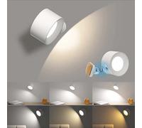 Lampe murale LED à batterie, Coollamp Applique murale pour chambre à coucher avec lumière chaude/naturelle/blanche, 3 niveaux de luminosité, batterie rechargeable, chambre à coucher, escaliers