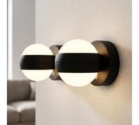 Applique murale Up Down Lampe de salon Batterie USB noire Touchdimmer Boule, plastique, 1x LED 1,4W 90Lm blanc chaud, DxP 10x12,5 cm, 2er Set