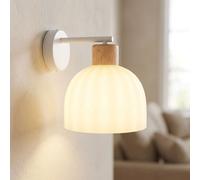 Applique murale LED, lampe de salon, blanc opale, métal et verre, H 24 cm