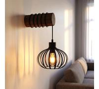 Applique murale LED, lampe de salon, réglable en hauteur, bois marron, H 59 cm