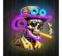 Lampe murale LED Steampunk en forme de tête de mort, cigare, chapeau squelette mécanique, lunettes multicolores en acrylique, décoration murale industrielle gothique pour bar, garage, salon de