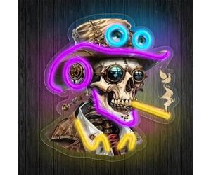 Lampe murale LED Steampunk en forme de tête de mort, cigare, chapeau squelette mécanique, lunettes multicolores en acrylique, décoration murale industrielle gothique pour bar, garage, salon de