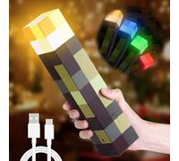 Lampe Murale Miner Craft en Forme de Torche 28cm, 4 Couleurs Lampe rechargeable par USB, Éclairage Mural Cadeau pour Enfants, Cadeau Chambre, Fête, Lanterne Chevet