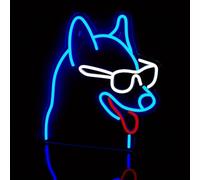 Lampe murale néon LED à intensité variable avec motif chien Husky portant des lunettes de soleil pour bar, grotte, salle de jeux, chambre à coucher, cadeau fantaisie pour les amoureux des chiens
