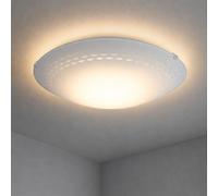 Plafonnier, éclairage de salon Plafonnier LED, métal blanc, verre dépoli, 16W 1600lm blanc chaud, DxH 39,5x10 cm, Eglo 93277