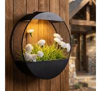 Lampe Murale Solaire Extérieure avec Pot de Fleurs Grille LED Noir D 25 cm