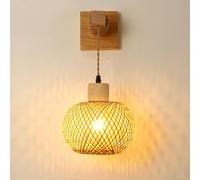 Lampe Murale Vintage Applique Murale Intérieure En Bois Bambou Lustres En Rotin Bambou Tricot Lampe Power Connect Style Industriel Pendentif E27 Veilleuse Salon Chambre À Coucher Éclairage Suspension