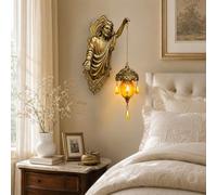 Lampe murale vintage en résine avec lanterne en cristal suspendue | Lampe murale vintage en résine à suspendre en forme d'ange en cristal pour décoration murale de chambre de bébé