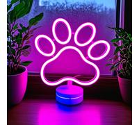 Lampe néon en forme de patte de chien avec base stable et interrupteur tactile, lampe néon personnalisée pour chien en LED alimentée par USB ou 3 piles AA pour décoration murale et de pièce, cave à