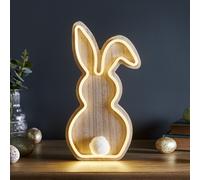 Lights4fun Lampe Néon de Table Lapin en Bois avec LED Blanc Chaud à Piles pour Intérieur Décoration de Pâques