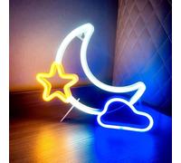 Lampe néon LED en forme de nuage de ciel étoilé pour fête d'anniversaire, salle de jeux, bar, chambre à coucher, décoration de fond, alimentation USB ou piles 3AA (Lune blanche + étoile jaune + nuage
