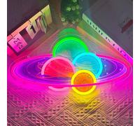 Lampe Néon Planétaire Colorée à Intensité Variable pour Décoration Murale | Alimentée par USB Imprimé UV Lampe LED Saturne à Quatre Planètes Lumières LED pour Salon Salle de Jeux Bar Fête