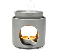 Lampe parfumée pour huiles essentielles, bougie chauffe-plat, brûleur d'encens, brûleur pour huiles essentielles, huile parfumée et cire parfumée, lampe aromatique en céramique (gris)