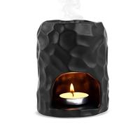 Lampe parfumée pour huiles essentielles, bougie chauffe-plat, lampe parfumée en céramique pour huile parfumée et cire parfumée, brûleur pour huiles essentielles (gris) (noir mat)