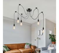 Lampe pendule design plafonnier suspension éclairage textile noir dans un ensemble comprenant des ampoules LED