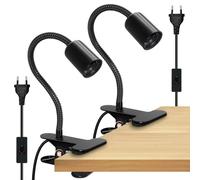 Lampe Pince E27, 2PCS Lampe de Chevet à Pince, Douille E27 avec Interrupteur et Câble De 220cm, Lampe de Chevet avec Clip Métal, Lampe Clip à Col de Cygne Prolongé de 35cm, Lampe de Lecture pour Lit