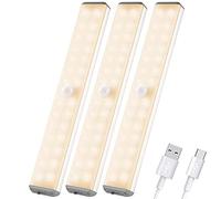 Lampe Placard 28 LED, Lampe avec détecteur Lot de mouvements PIR Crochet et Adhésives Bande Magnétique fonction, Rechargeable par USB, pour Escalier Armoire Placard Entrée,Lumière blanche Veilleuse