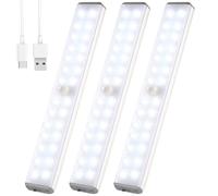 Lampe Placard 28LED Lampe avec détecteur de mouvements avec Crochet et Adhésives Bande Magnétique fonction Rechargeable par USB pour Escalier Armoire Placard Entrée, Lumière blanche Leds Interieur PIR