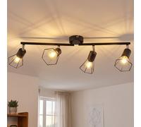 Plafonnier LED, lampe de salon, structure tressée en métal noir, L 70 cm