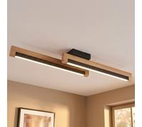 Plafonnier Lampe de plafond en bois Lampe de salle à manger Lampe de salon Lampe de chambre à coucher, métal bois alu plastique noir marron, effet d'étoile, 1x LED 12W 300Lm 3000K blanc chaud, L 70 cm