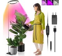Lampe Plantes sur pied Avec Anneau LED 80LEDS Spectre Complet Hauteur Réglable Minuterie Auto pour Orchidées Tomates(Noir Prise)