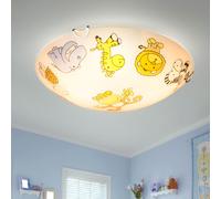 Lampe pour enfants plafonnier en verre lampe pour chambre d'enfant ronde, verre coloré avec motifs animaliers, 2x E27, DxH 30x6,5 cm