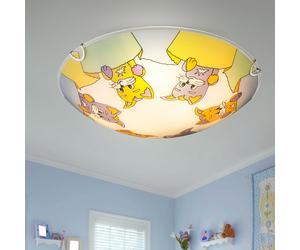 Lampe pour enfants Plafonnier Lampe de chambre d'enfant avec animaux, motif chats, verre, 2x E27, DxH 30 x 6,5 cm