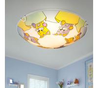 Lampe pour enfants Plafonnier Lampe de chambre d'enfant avec animaux, motif chats, verre, 2x E27, DxH 30 x 6,5 cm
