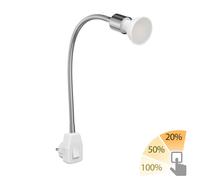 ledscom.de Lampe prise LESCH Lampe de lecture col de cygne interrupteur chrome GU10 Lampe LED blanc chaud 3 niveaux de gradation : max. 500lm