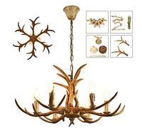 Lampe Rétro à 6 Têtes en Résine - Lustre en Forme de Bois de Cerf - Suspension Vintage - Plafonnier d'Ambiance Avec Ampoule à Incandescence