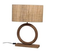 Lampe ronde en bois grand modèle abat jour en rabanne - Amadeus