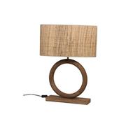 Lampe ronde en bois grand modèle abat jour en rabanne - - Marron - Bois