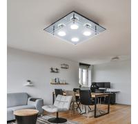 Lampe Salle à Manger Plafonnier Lampe Miroir Chrome Verre Satiné 4 à Flammes LED