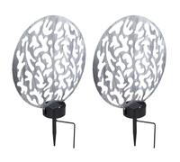 Lampe solaire à brancher, lampe solaire, ronde, lampe d'extérieur, décoration de jardin, piquet de sol, effet lumineux, métal argenté antique, 2x LED blanc chaud, LxlxH 30x10x41 cm, lot de 2