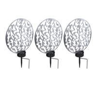 Lampe solaire à brancher, lampe solaire ronde, lampe d'extérieur, décoration de jardin, piquet de terre, effet lumineux, métal argenté antique, 2x LED blanc chaud, LxlxH 30x10x41 cm, lot de 3