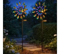 Lampe Solaire à Enficher Extérieur Décorative Jardin Éolienne Paon LED 2 Pièces