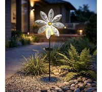 Lampe solaire LED Moulin à vent Décoration de jardin Lampe de terrasse argentée grise Lampe extérieure Piquet de terre, métal jaune, verre brisé, blanc chaud, LxH 20x50 cm