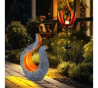 Lampe solaire à LED aspect flamme Lampe d'extérieur Jardin Lampe solaire sculpture Lampe de jardin, batterie IP44, noir gris doré, set de 2