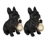 Lampe solaire à LED double, lampe d'extérieur noire mate, motif chien bouledogue, H 23,5 cm