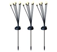 Lampe solaire à LED Lampe d'extérieur Lampe solaire Décoration de jardin Piquet de terre 6 flammes Lampe de terrasse mobile, noir, blanc chaud, DxH 1,6 x 70 cm, lot de 3