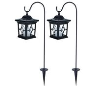 Lampe solaire à piquet Lanterne solaire LED Bougie Lanterne noire, acier, LED 0,06W, LxlxH 21x14,3x69 cm, lot de 2
