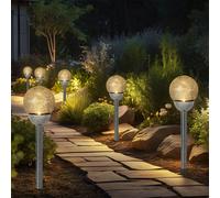 Lampe solaire LED d'extérieur, décoration de jardin, piquet de terre, lampe de terrasse, décoration solaire, boule de verre brisé, blanc chaud, DxH 12 x 56 cm, lot de 6