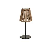 Lampe solaire à poser STANFORD - Imitation rotin, pied métal noir, Marron